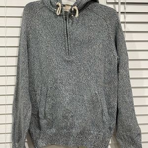 Blue/cream knit hoodie.